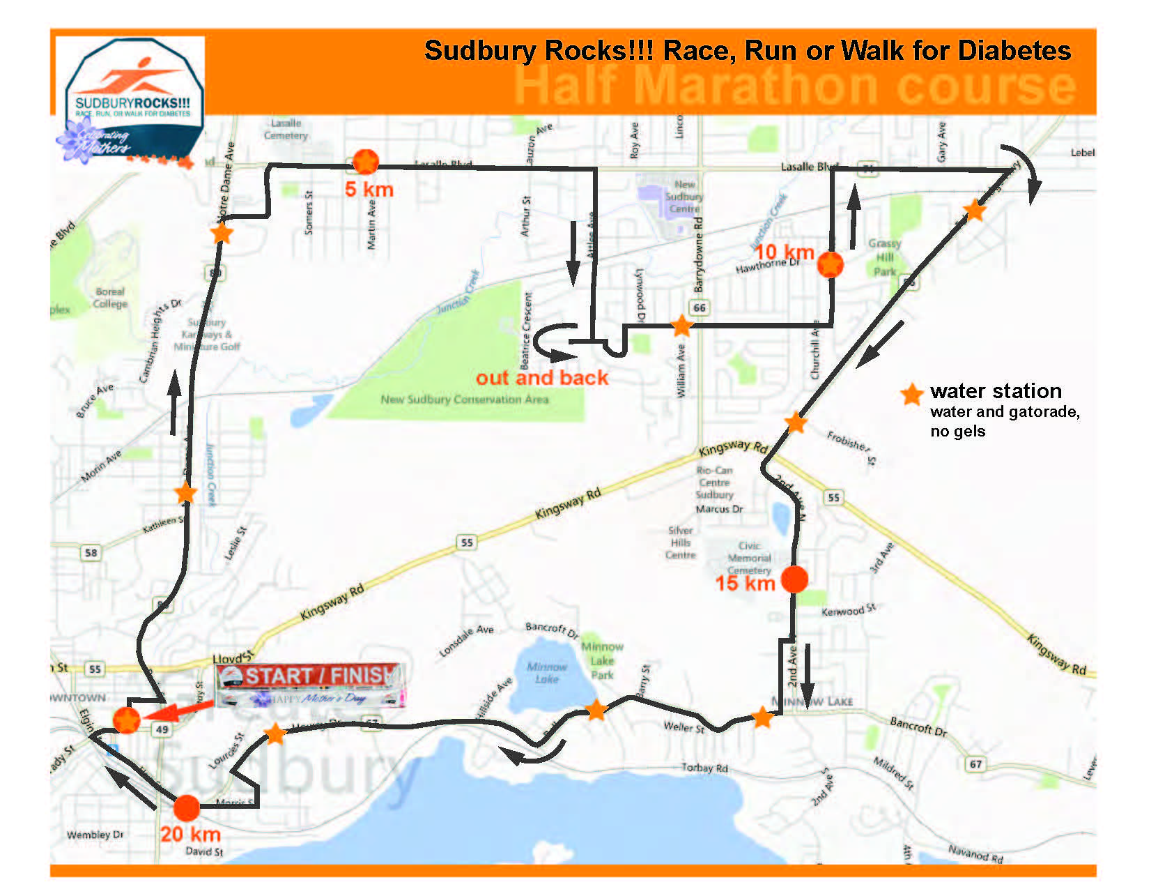 Sudbury Rocks Half Marathon Route
