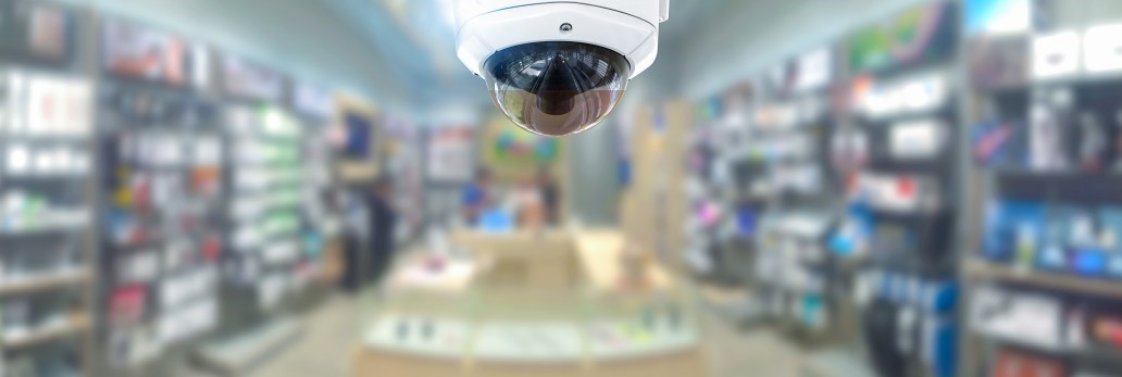 Security camera on roof of store